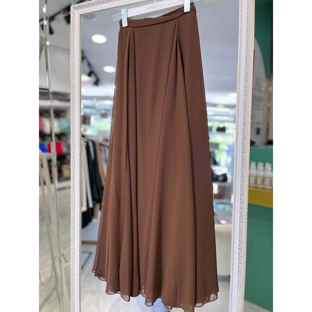 ADN ŞİFON ETEK - KAHVERENGİ - 1