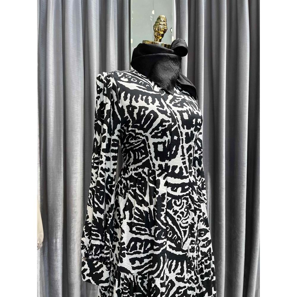 ZÜHRE MUSE ELBİSE - SİYAH-BEYAZ - 44
