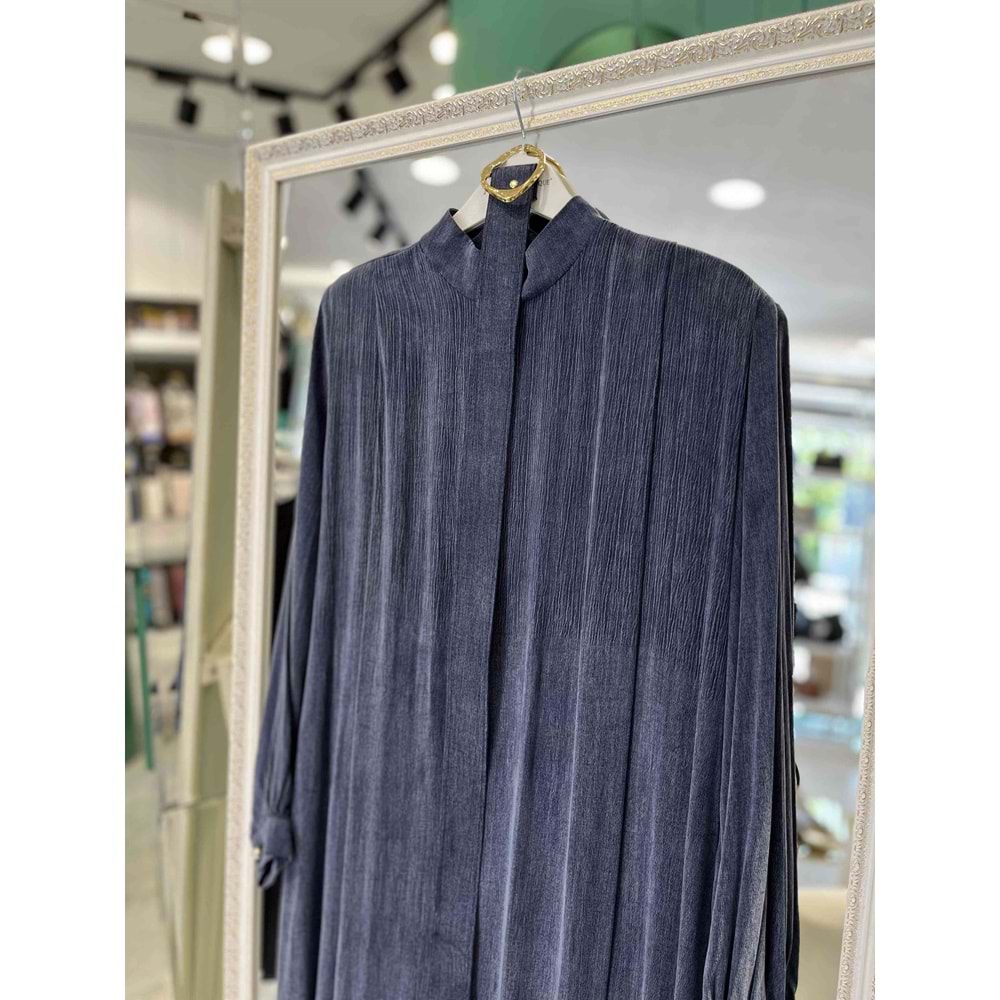 PUANE İPEK CUPRA ELBİSE VATKA DETAYLI 12598 - LACİVERT - S