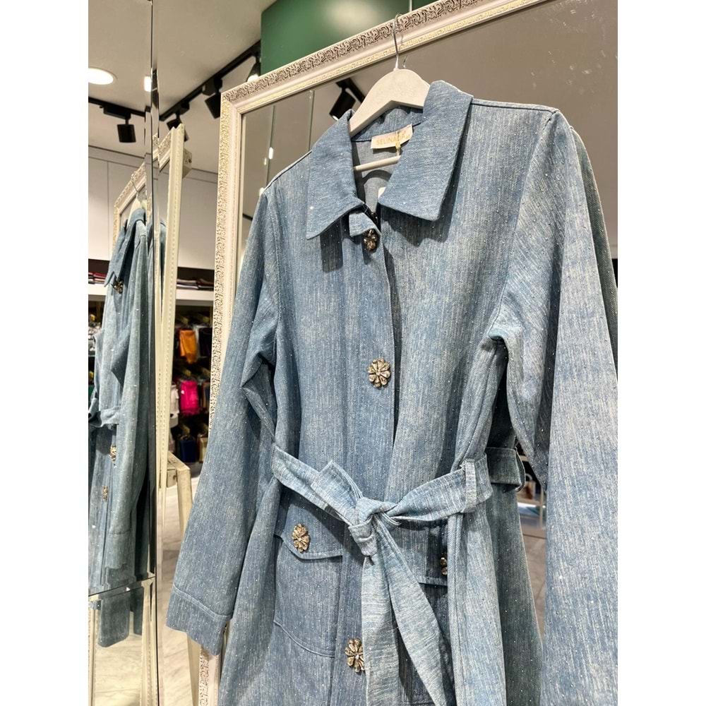 SELİNADA TAŞLI KOT CEKET - AÇIK MAVİ - 44