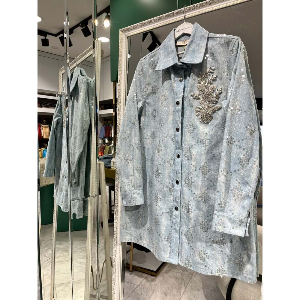 SELİNADA PAYET DETAYLI KOT CEKET - AÇIK MAVİ - 38