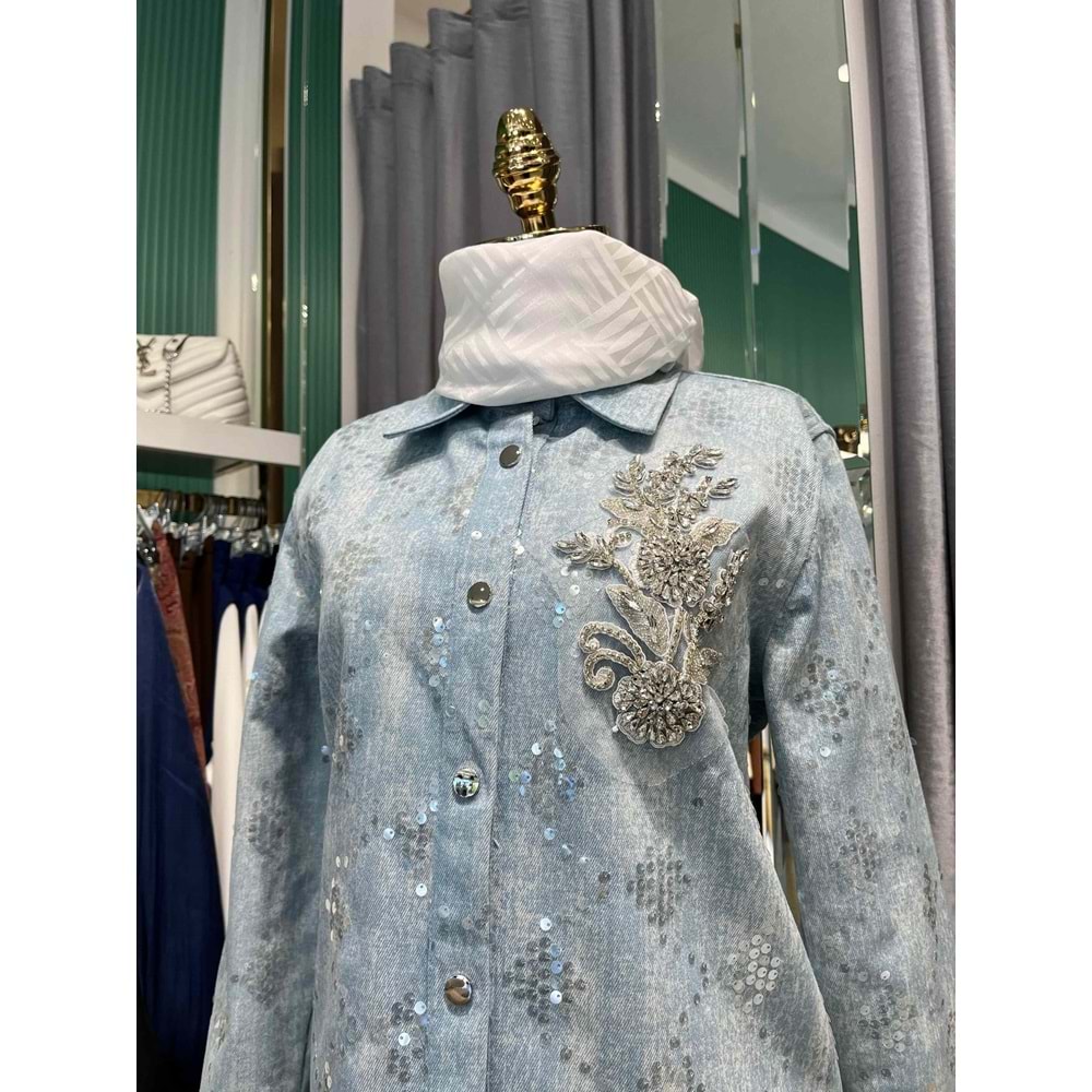 SELİNADA PAYET DETAYLI KOT CEKET - AÇIK MAVİ - 38