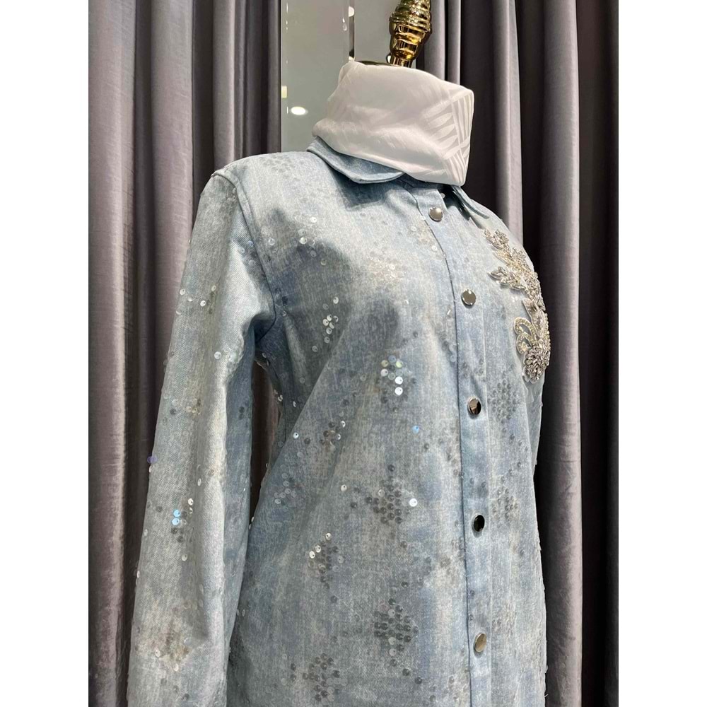 SELİNADA PAYET DETAYLI KOT CEKET - AÇIK MAVİ - 38