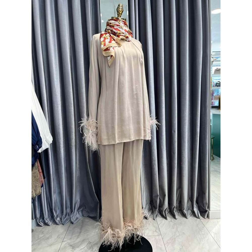 LİSA İPEK CUPRA TÜYLÜ İKİLİ TAKIM - BEJ - 3