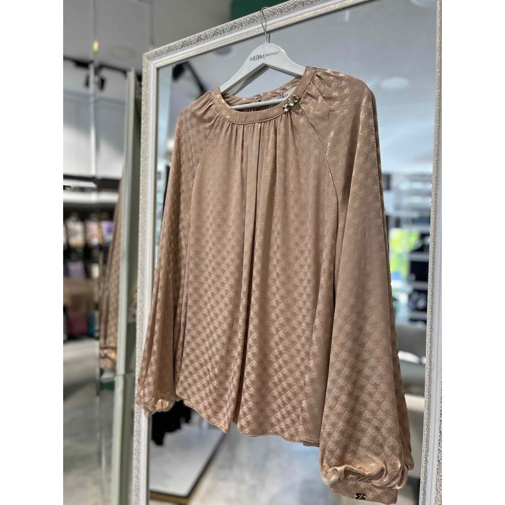 ZÜHRE GLAZE BLUZ - BEJ - 40