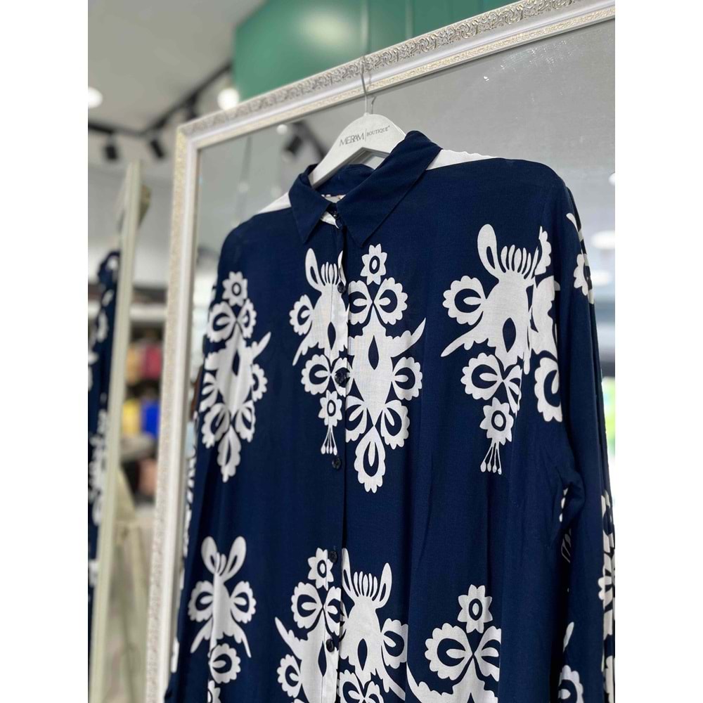 CGX VİSKON ELBİSE DESENLİ - LACİVERT - 4