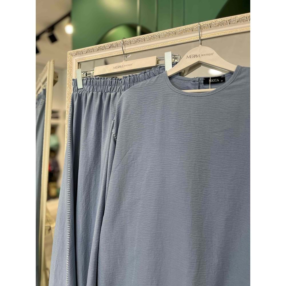 MICCA ETEKLİ TAKIM KENAR NAKIŞ DETAYLI 251883M - AÇIK MAVİ - 48