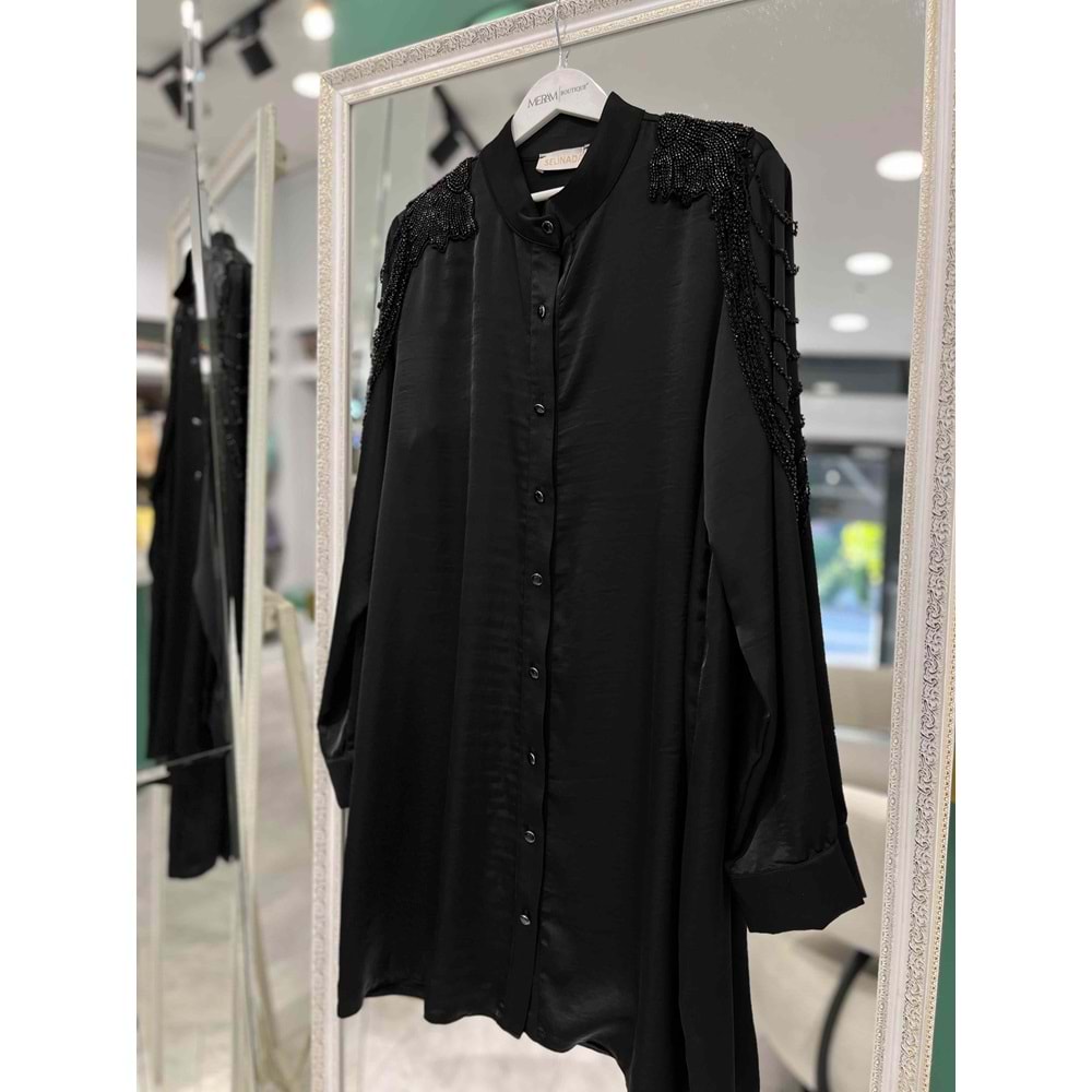 SELİNADA SATEN TUNİK BONCUK DETAYLI 3158 - SİYAH - 40