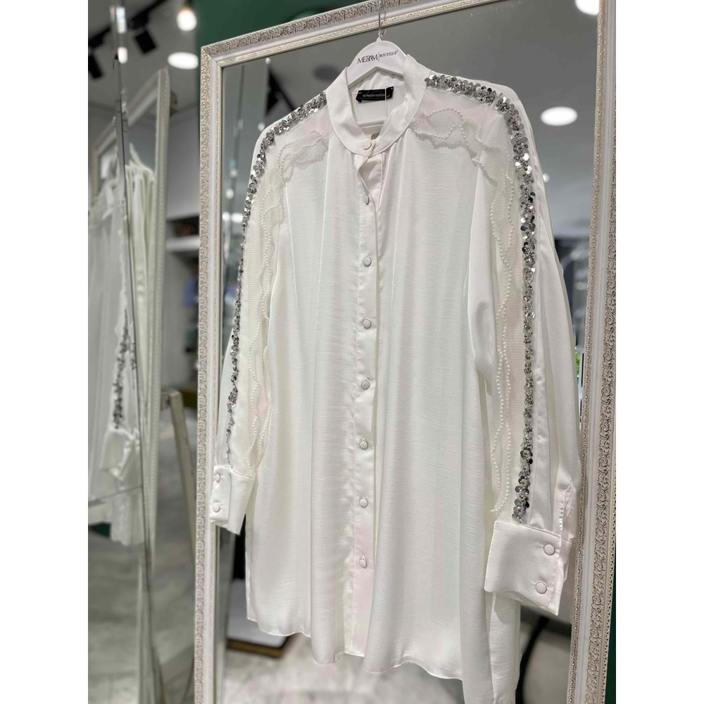 SELİNADA SATEN TUNİK PAYET ÇİÇEK DETAYLI 3151 - BEYAZ - 42