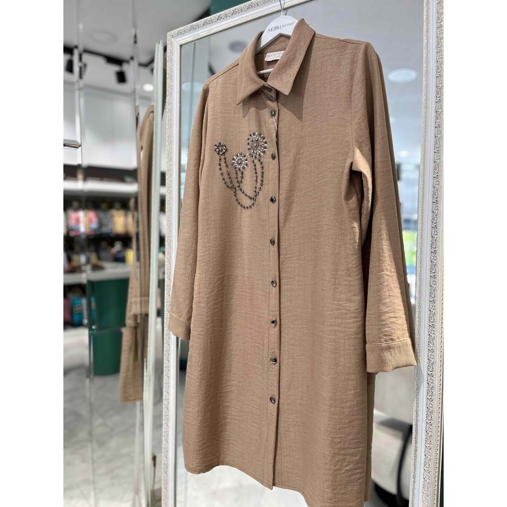 YELDA KETEN TUNİK 1059 - VİZON - 50