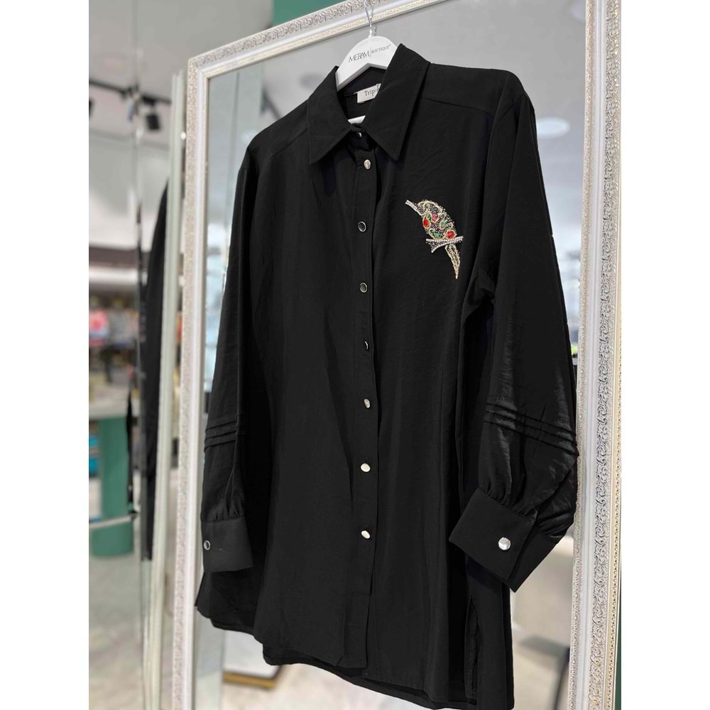 TRİPEN TUNİK KUŞ İŞLEMELİ 3113 - SİYAH - 1