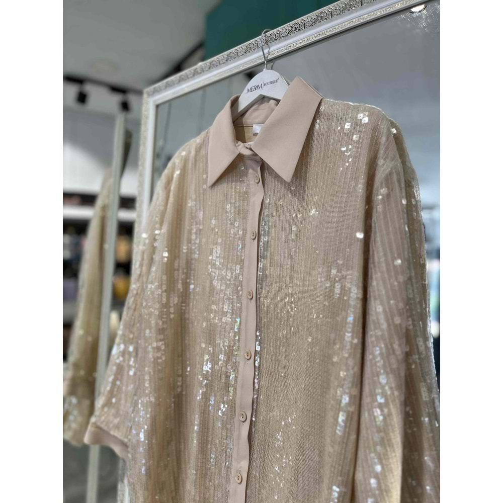 LİSA PUL PAYET GÖMLEK 3092 - BEJ - 2