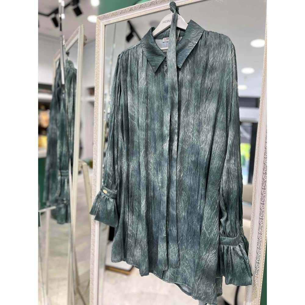 MARCHA GÖMLEK KENDİNDEN DESENLİ 10800 - MİNT YEŞİLİ - 2