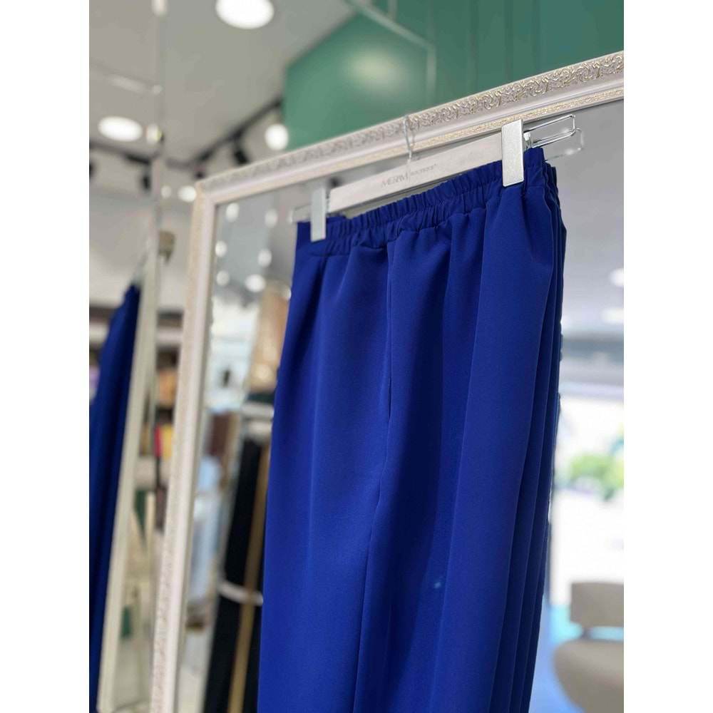 MISSEMRAMISS KUMAŞ PANTOLON PAÇA TAŞ DETAYLI - SAKS MAVİSİ - 42