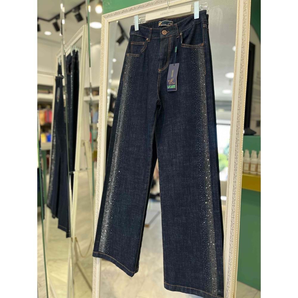 LACARTE PALAZZO KOT PANTOLON TAŞLI - LACİVERT - 33