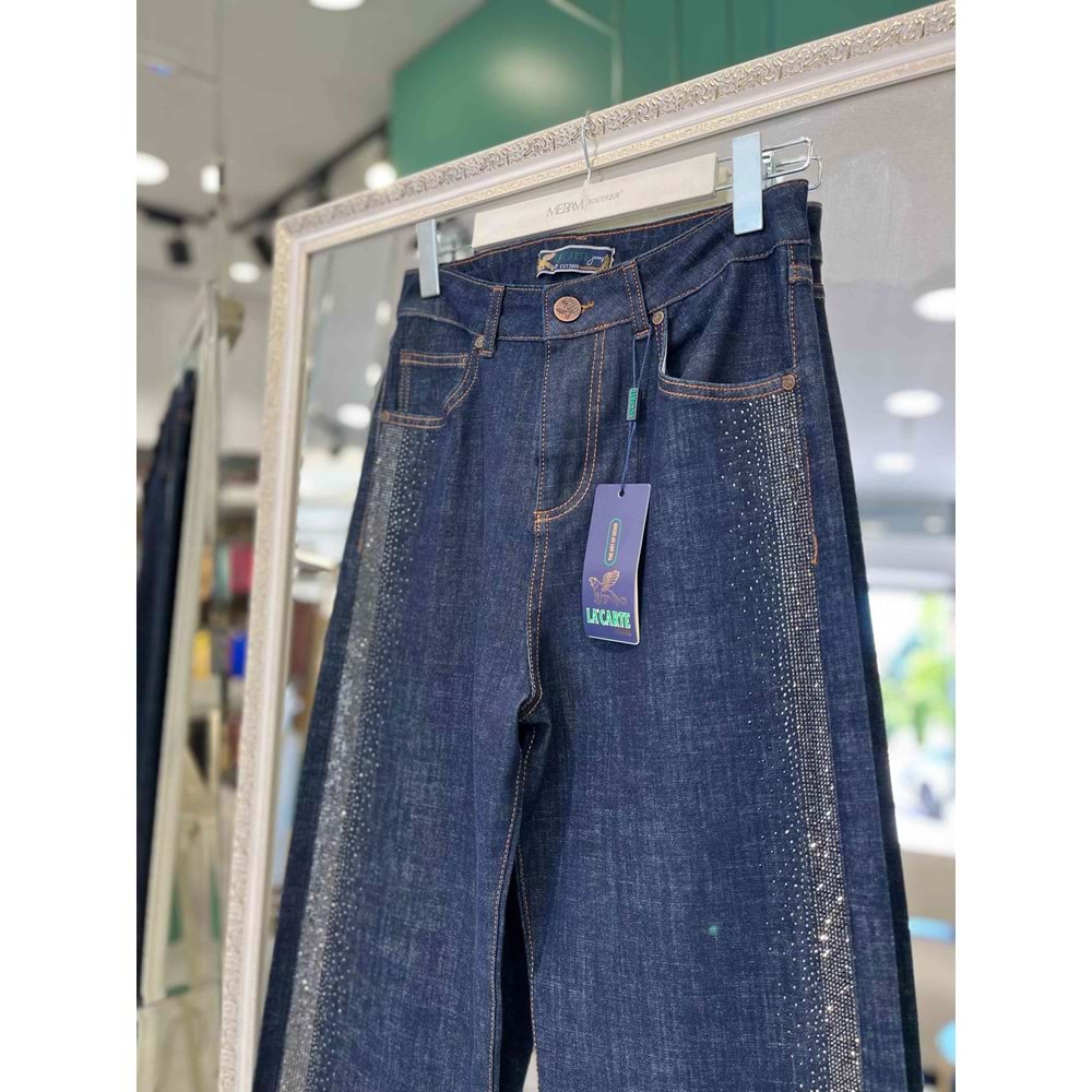 LACARTE PALAZZO KOT PANTOLON TAŞLI - LACİVERT - 33