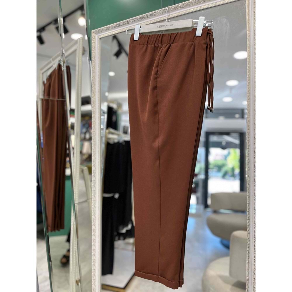 HÜMA KUMAŞ PANTOLON PAÇASI KATLI - KAHVERENGİ - 44