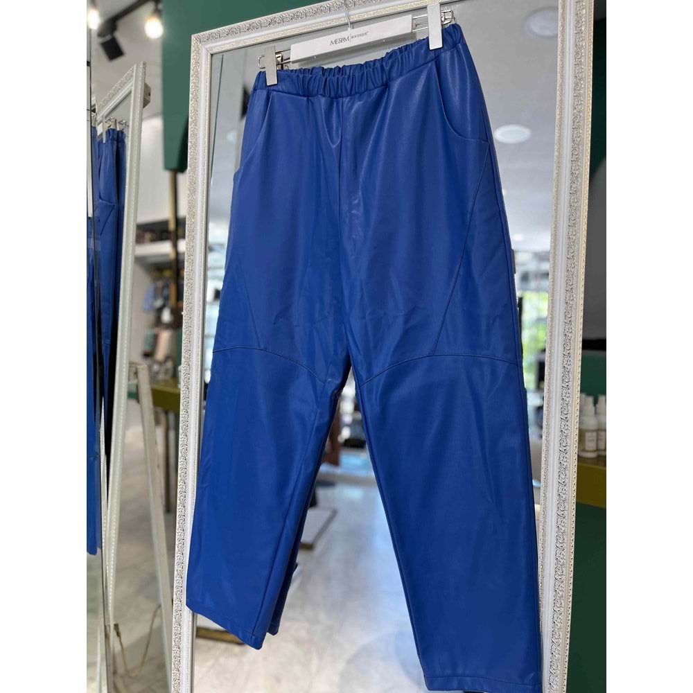 NUSS DERİ PANTOLON - MAVİ - 40
