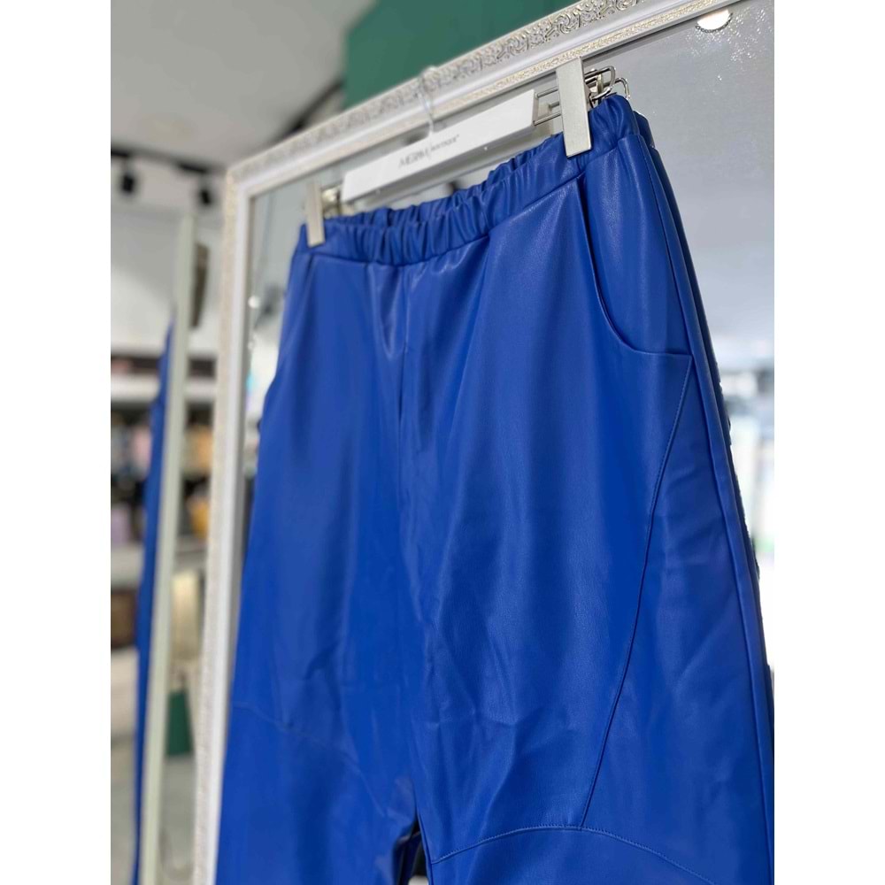 NUSS DERİ PANTOLON - MAVİ - 40