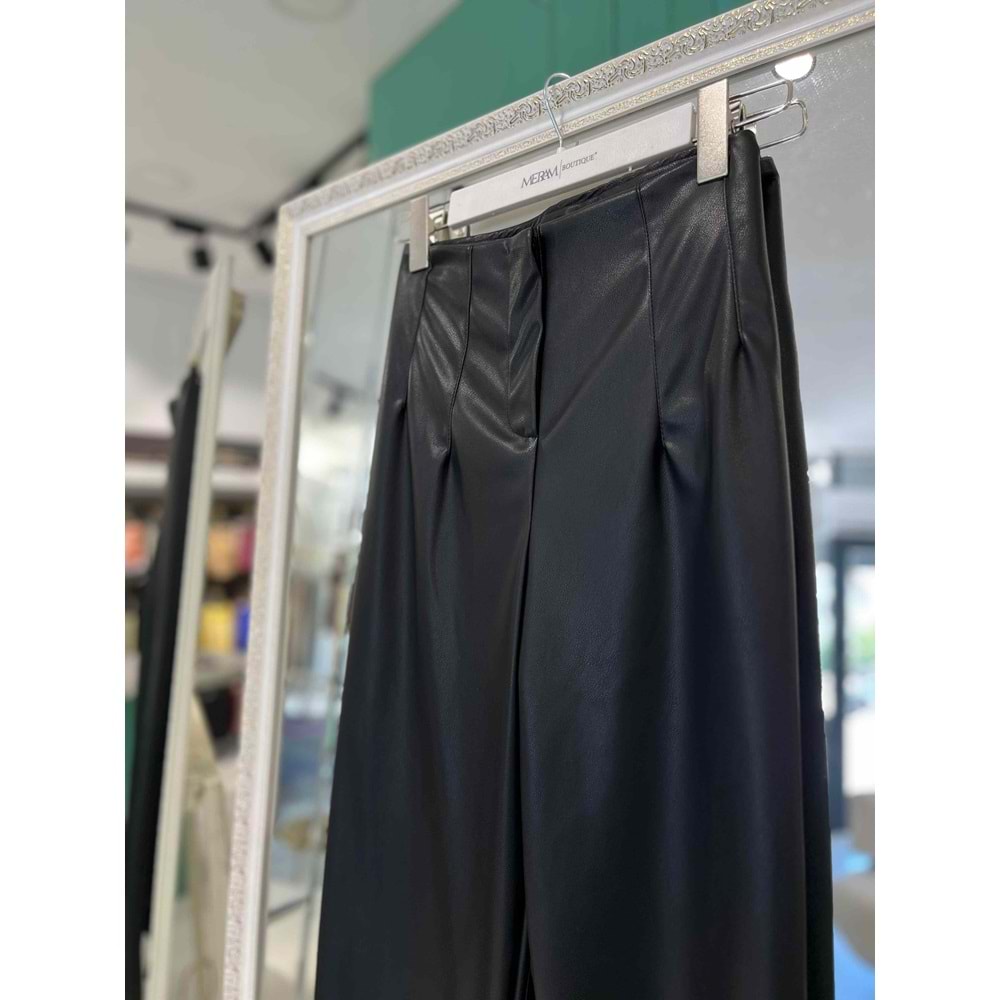 NURGÜN DERİ PANTOLON YÜKSEK BEL - SİYAH - 40