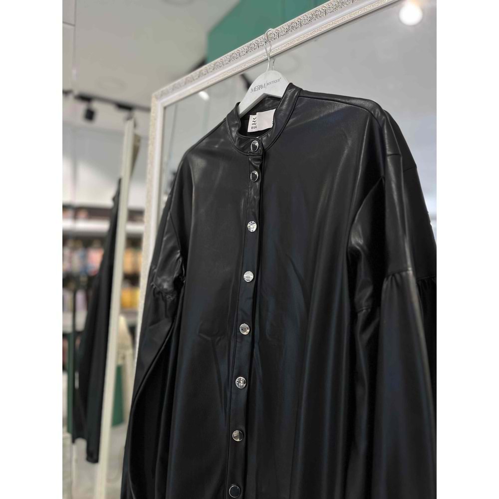 VUU DERİ GÖMLEK BALON KOL - SİYAH - 40