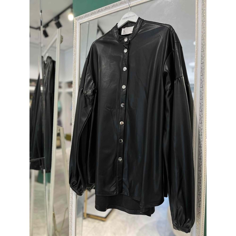 VUU DERİ GÖMLEK BALON KOL - SİYAH - 42