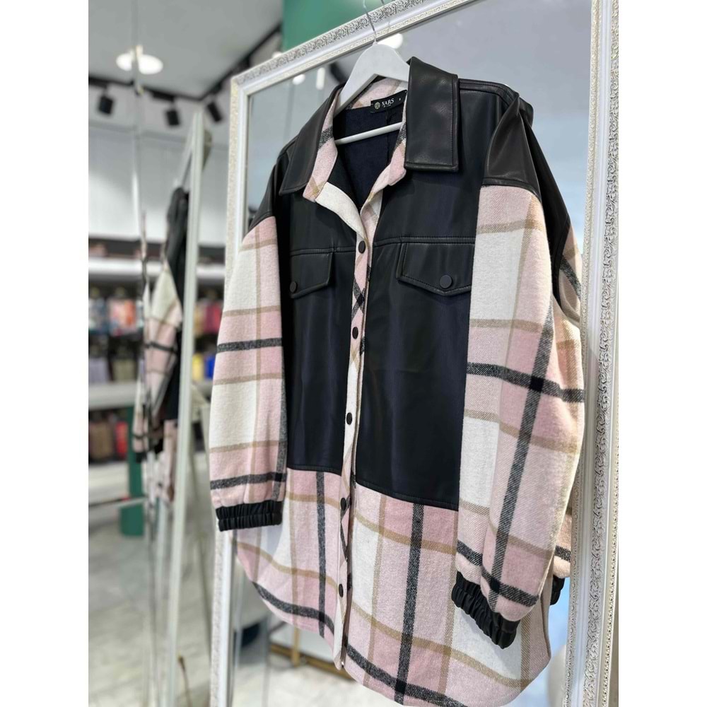 NARS DERİ DETAYLI ODUNCU CEKET - PUDRA - 3