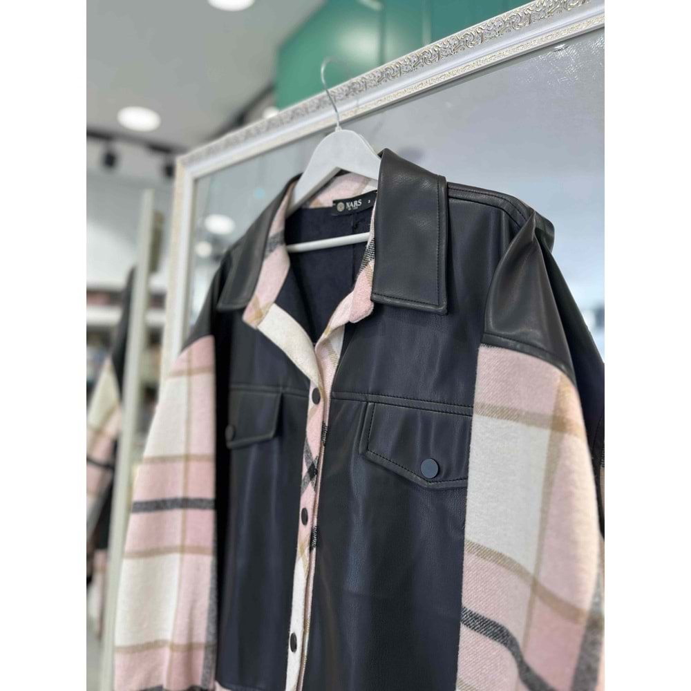 NARS DERİ DETAYLI ODUNCU CEKET - PUDRA - 3