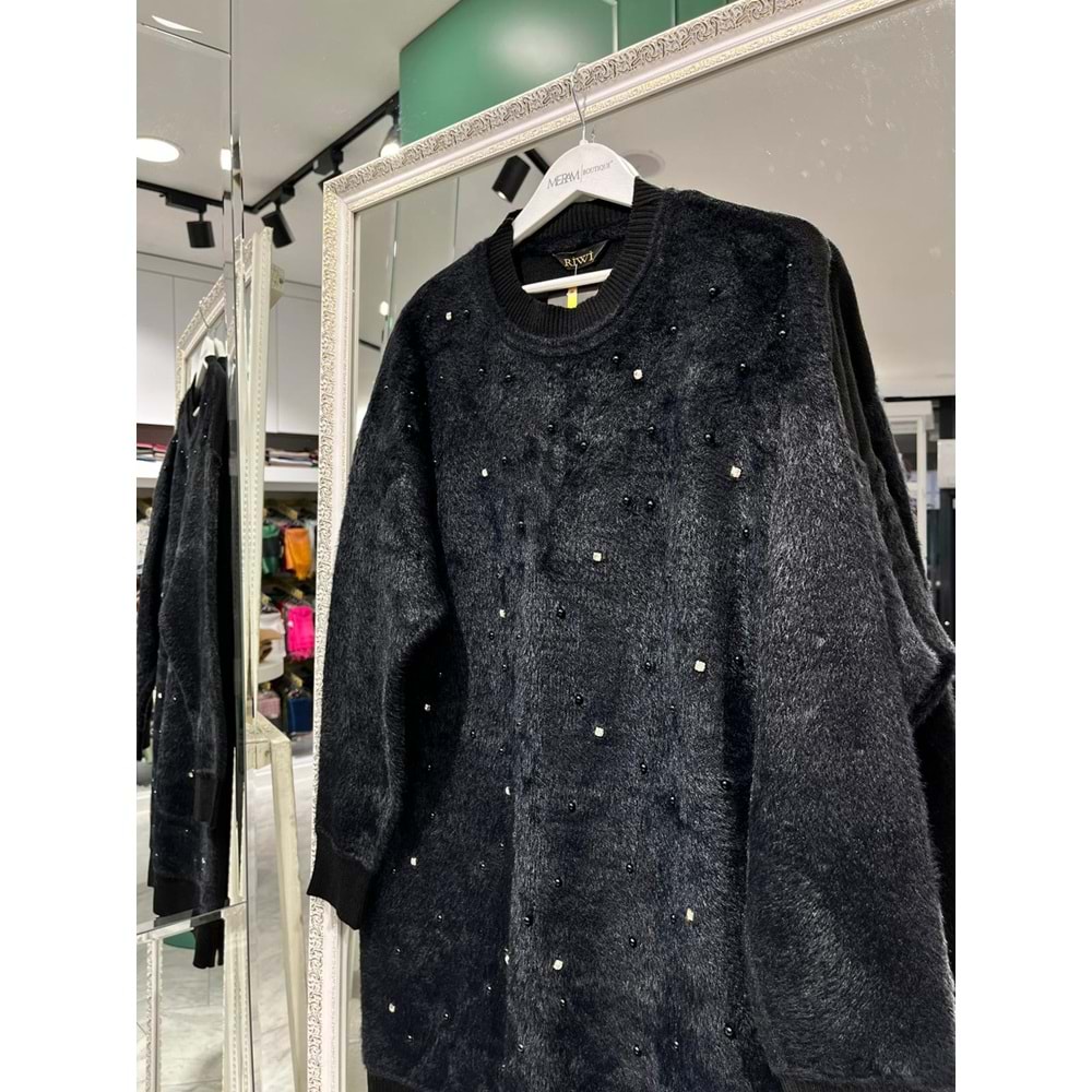 RİWİ ANGORA İNCİLİ KAZAK - SİYAH - STANDART