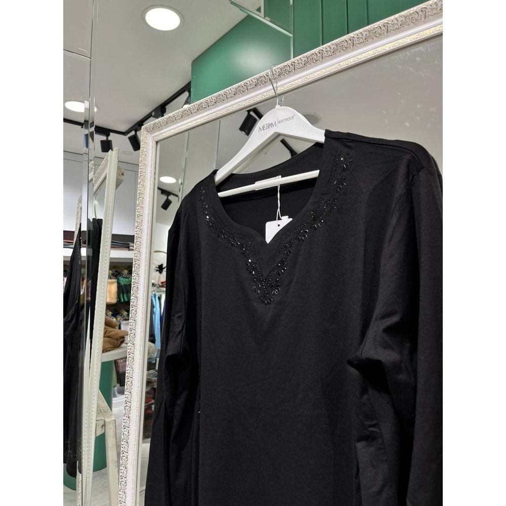 REYYAN ANNE PENYESİ YAKA VE KOL TAŞLI - SİYAH - L