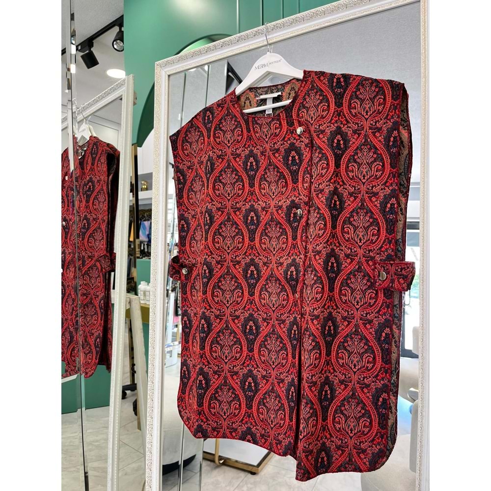 EKRU YELEK ETNİK DESEN - BORDO - S