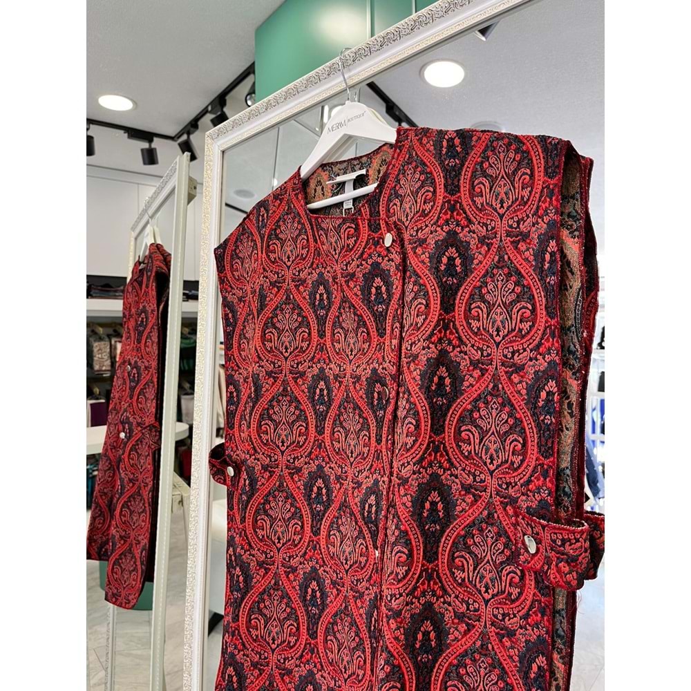 EKRU YELEK ETNİK DESEN - BORDO - S
