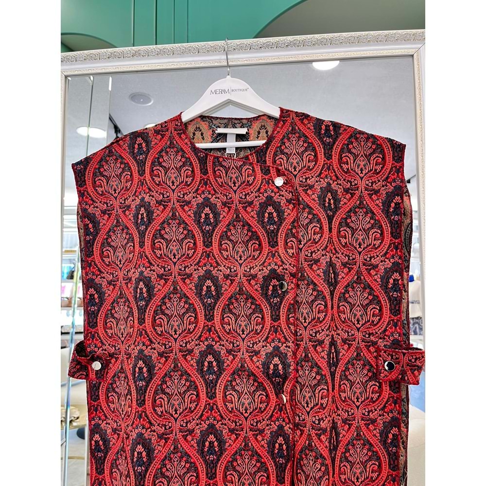 EKRU YELEK ETNİK DESEN - BORDO - S