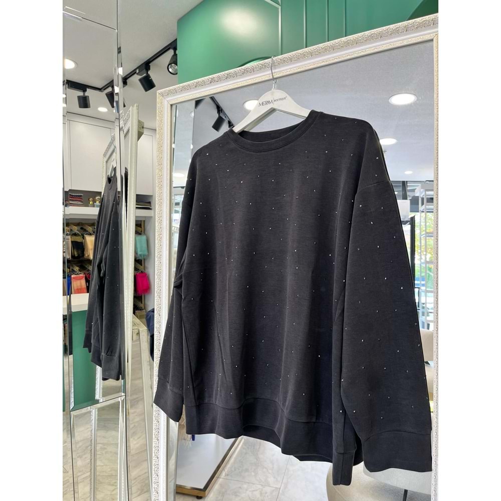 ADN MİNİK TAŞLI SWEAT ÖRME CUPRA - SİYAH - 3