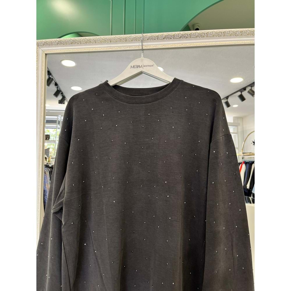 ADN MİNİK TAŞLI SWEAT ÖRME CUPRA - SİYAH - 3
