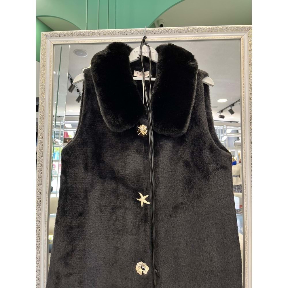 VATKATEX KÜRKLÜ ANGORA YELEK - SİYAH - 1