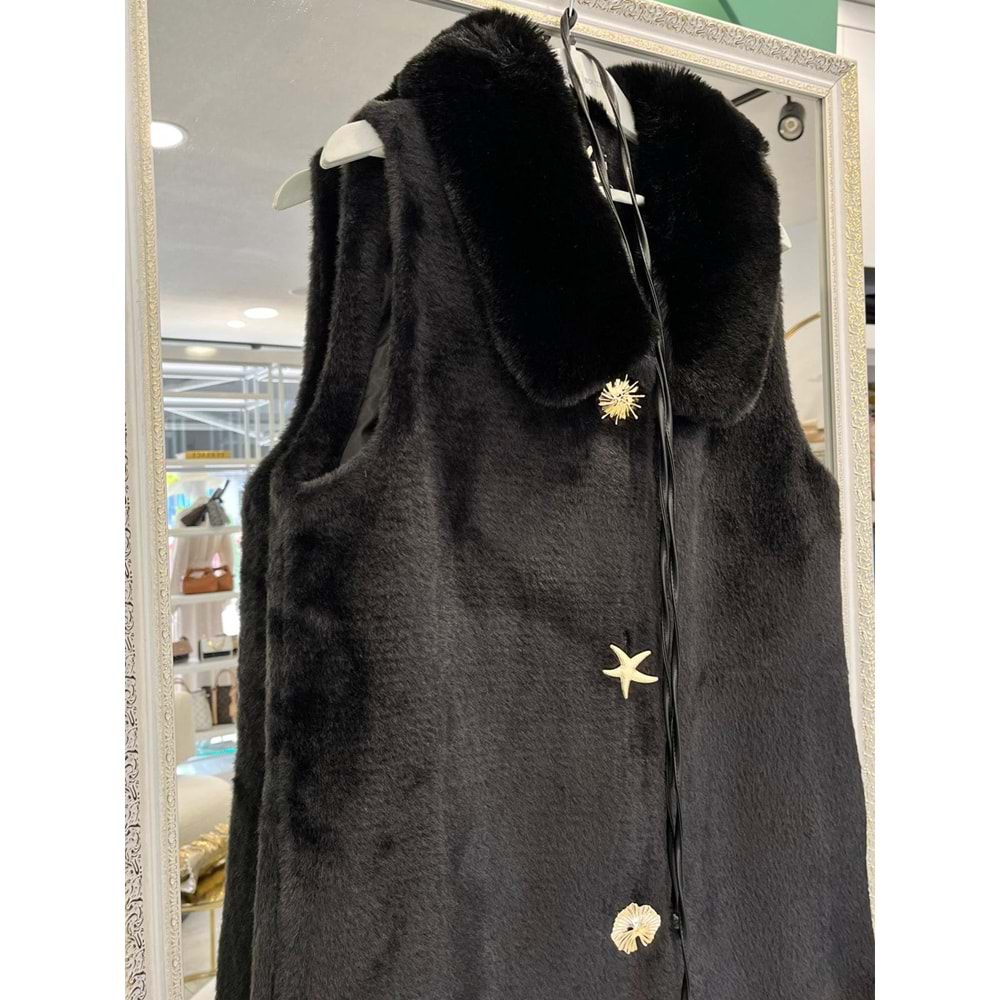 VATKATEX KÜRKLÜ ANGORA YELEK - SİYAH - 2