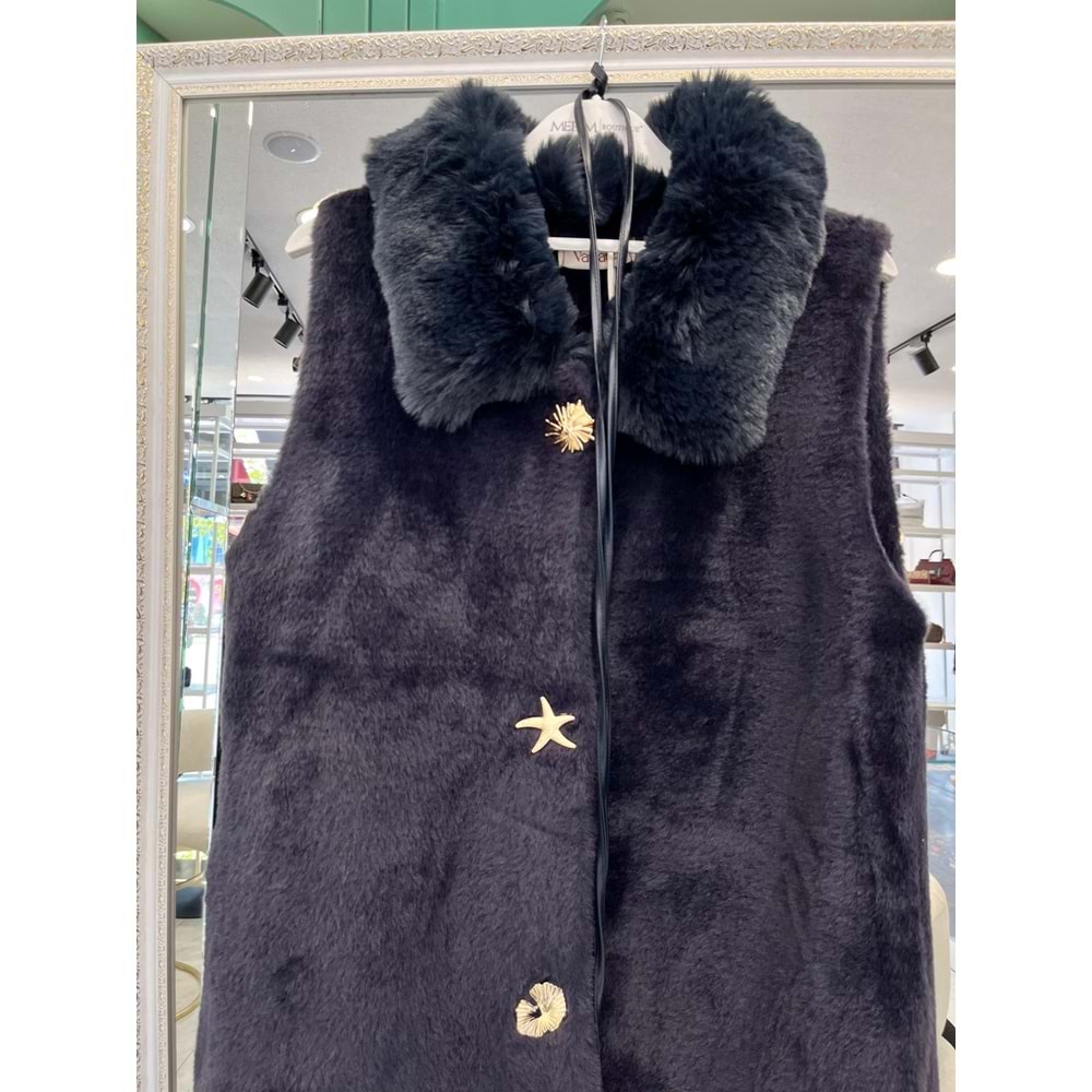 VATKATEX KÜRKLÜ ANGORA YELEK - LACİVERT - 1