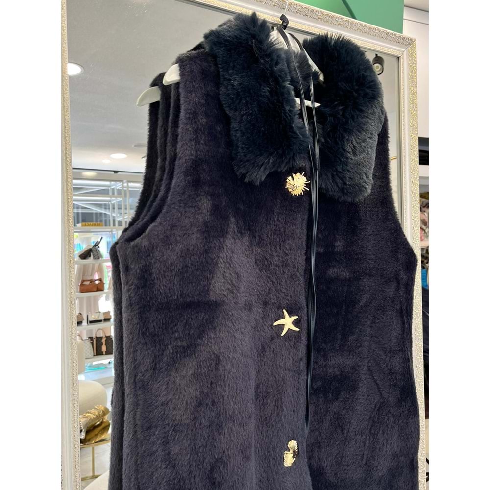 VATKATEX KÜRKLÜ ANGORA YELEK - LACİVERT - 1