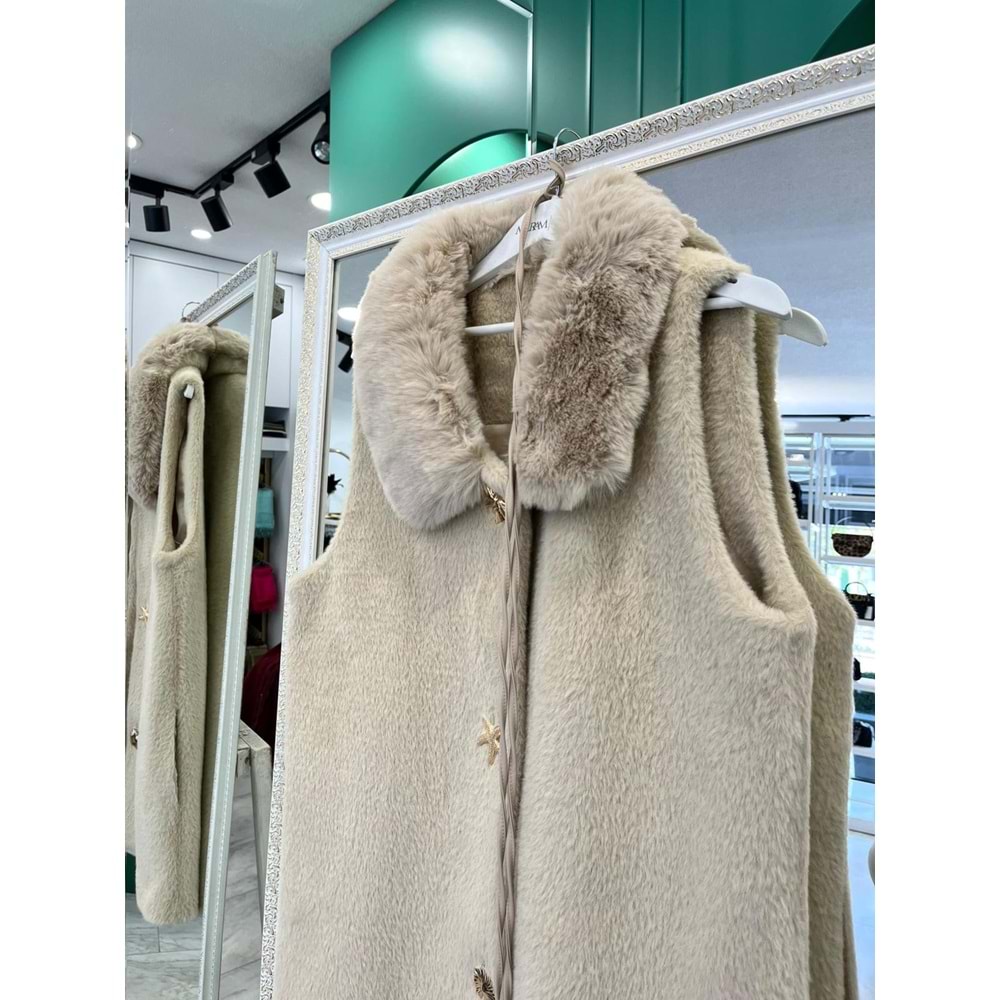 VATKATEX KÜRKLÜ ANGORA YELEK - BEJ - 1