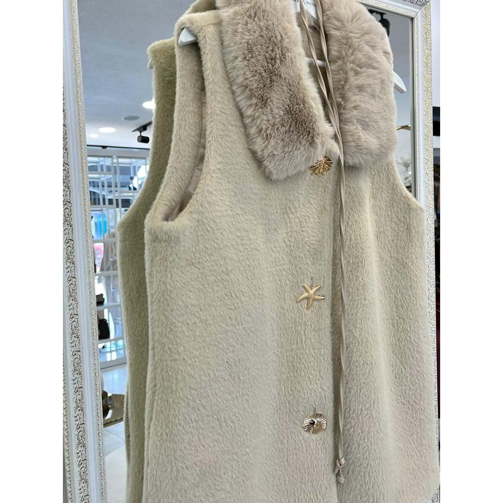 VATKATEX KÜRKLÜ ANGORA YELEK - BEJ - 1