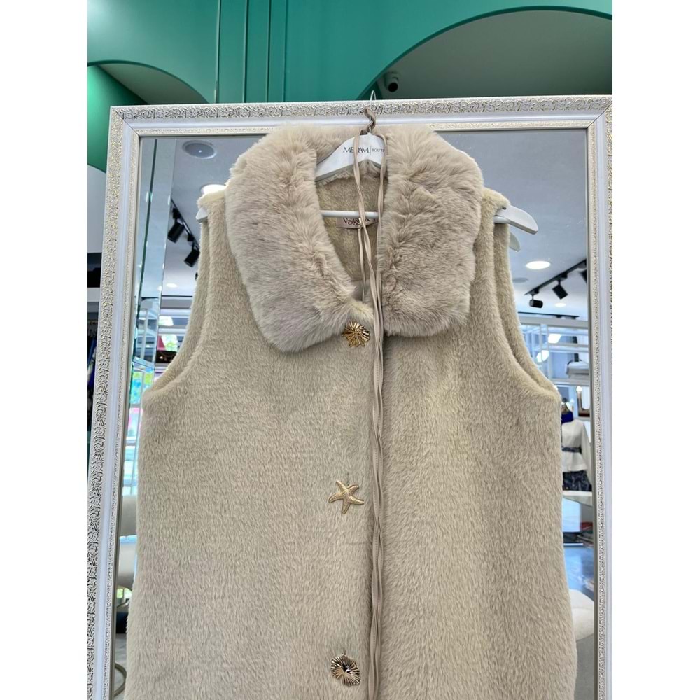 VATKATEX KÜRKLÜ ANGORA YELEK - BEJ - 2