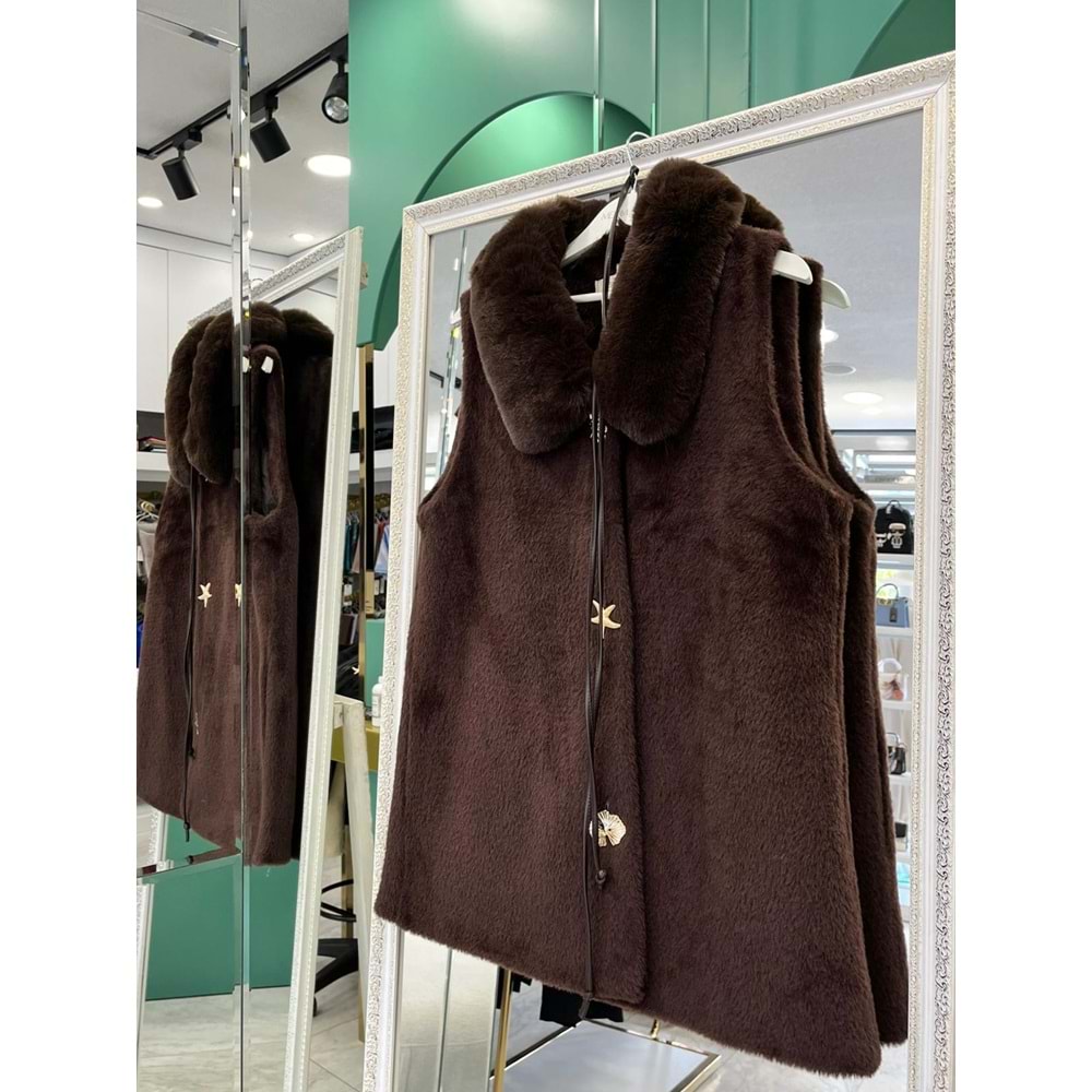 VATKATEX KÜRKLÜ ANGORA YELEK - ACI KAHVE - 3