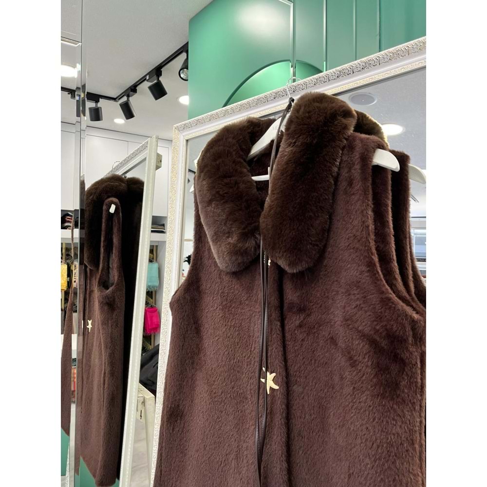 VATKATEX KÜRKLÜ ANGORA YELEK - ACI KAHVE - 3