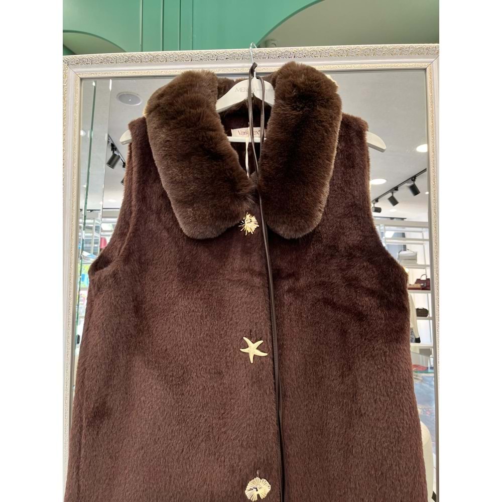 VATKATEX KÜRKLÜ ANGORA YELEK - ACI KAHVE - 3