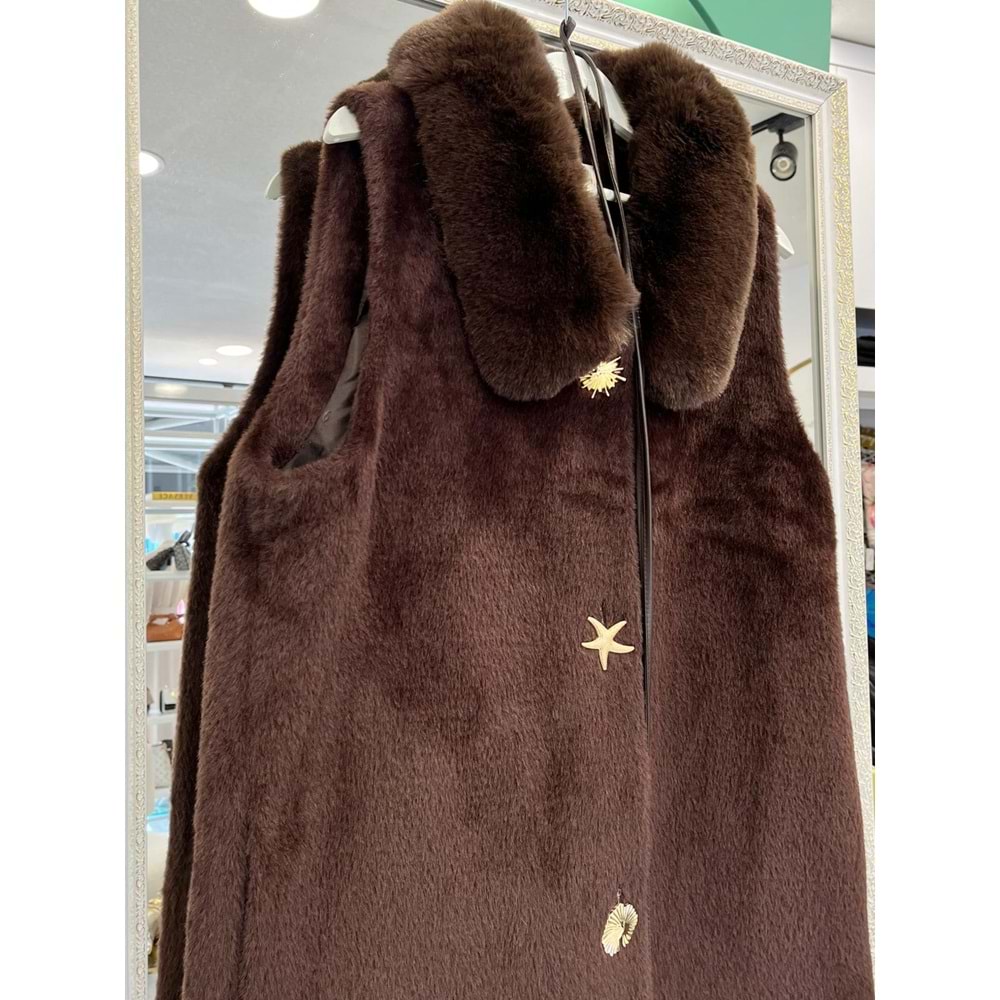 VATKATEX KÜRKLÜ ANGORA YELEK - ACI KAHVE - 3