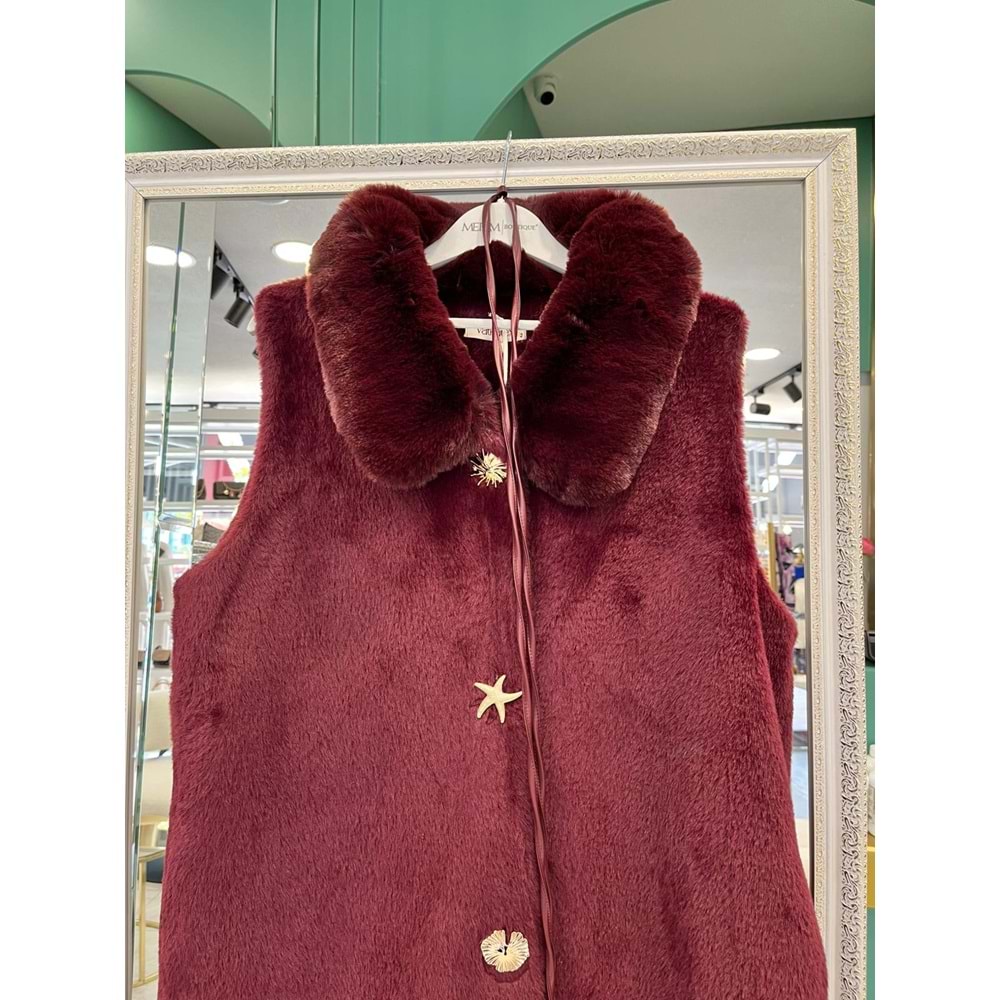 VATKATEX KÜRKLÜ ANGORA YELEK - BORDO - 3