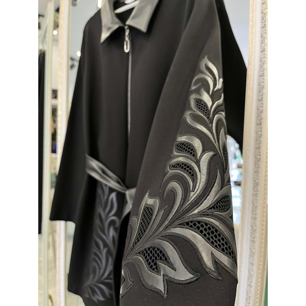 HALE BAROQUE DERİ DETAYLI CEKET - SİYAH - 3