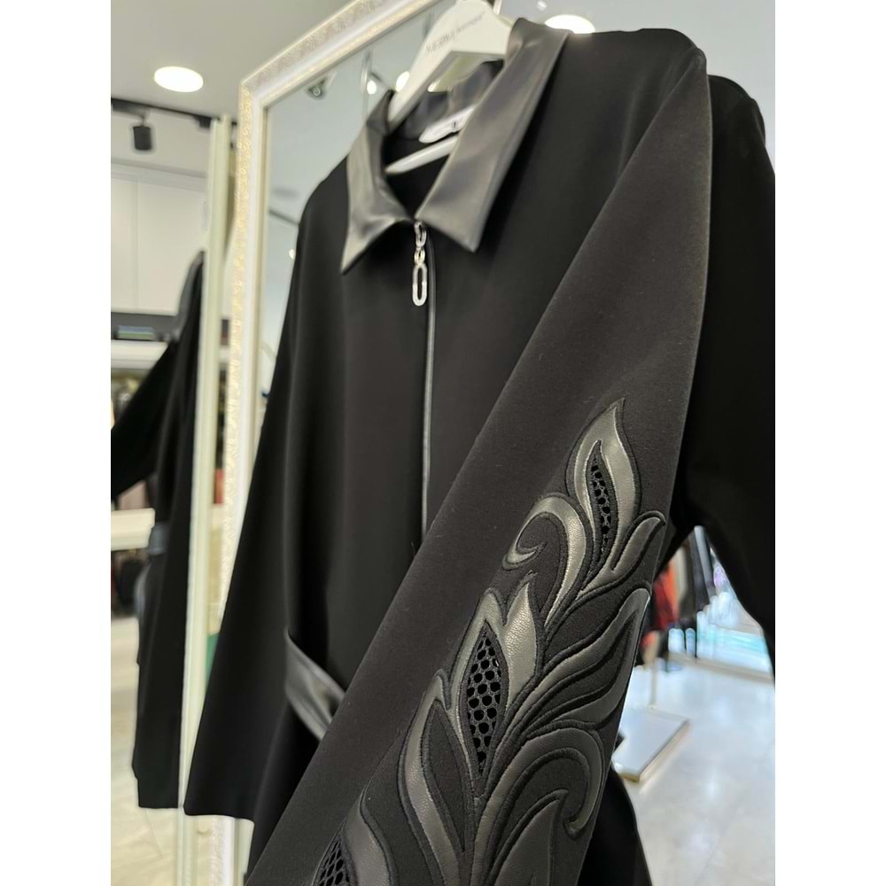 HALE BAROQUE DERİ DETAYLI CEKET - SİYAH - 3