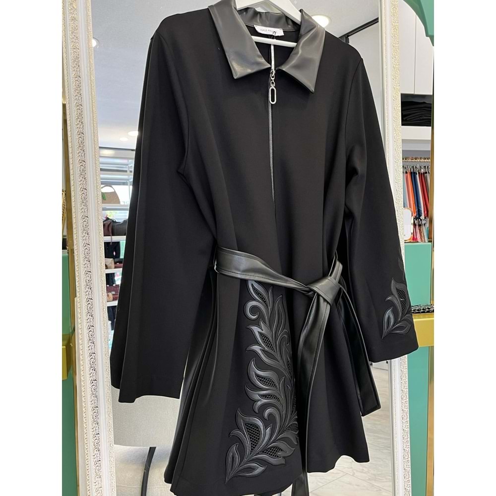 HALE BAROQUE DERİ DETAYLI CEKET - SİYAH - 3